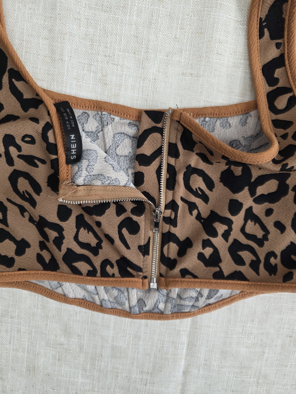 SHEIN Brown Black Leopard Animal‎ Print Corset Crop Trendy Glam Night Flattering - Picture 4 of 5